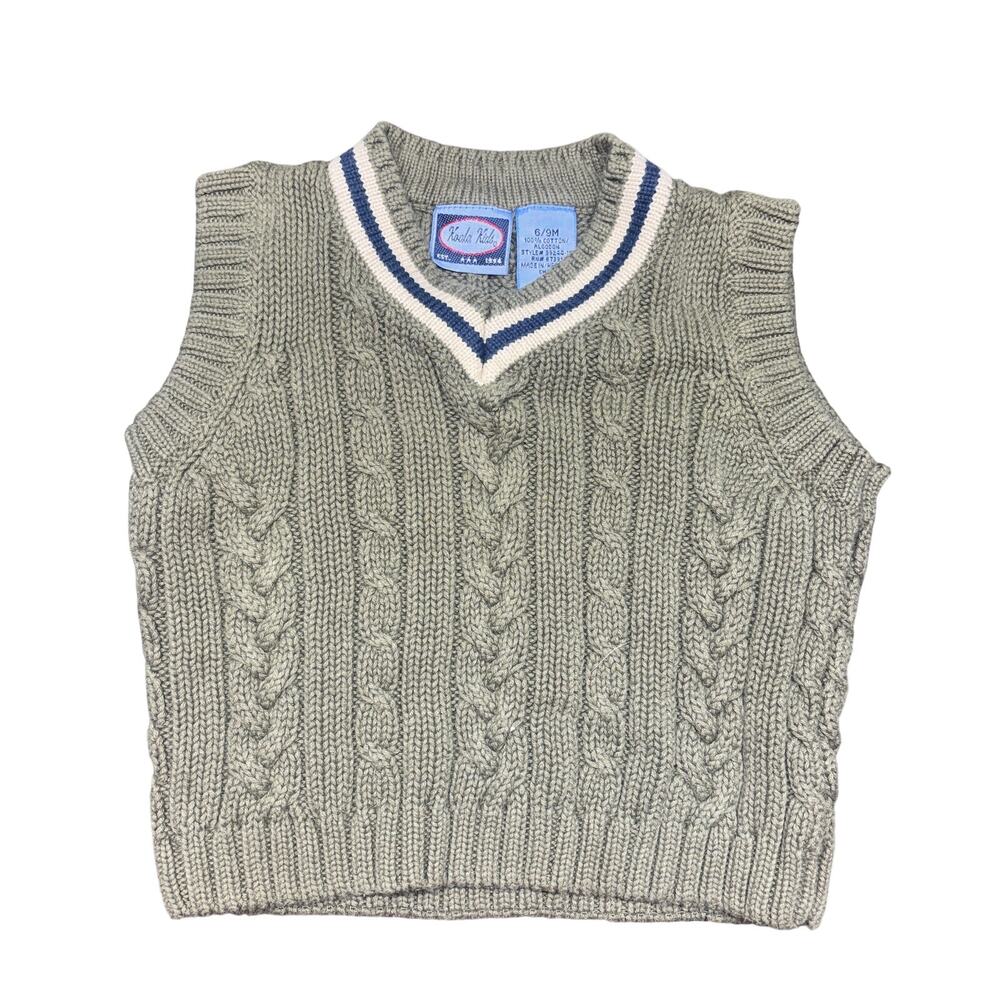 Koala Kids Sweater Vest 6-9 Months Green Cable Knit V-Neck Pullover Sleeveless
